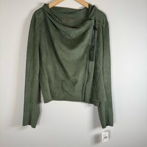 Blank NYC Faux Suede Drapey Zip Up Moto Jacket Coat Army Green Olive Size XL NWT